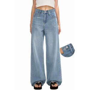 Women's Baggy Jeans Lightweight Denim High Rise Wide Leg Adjustables